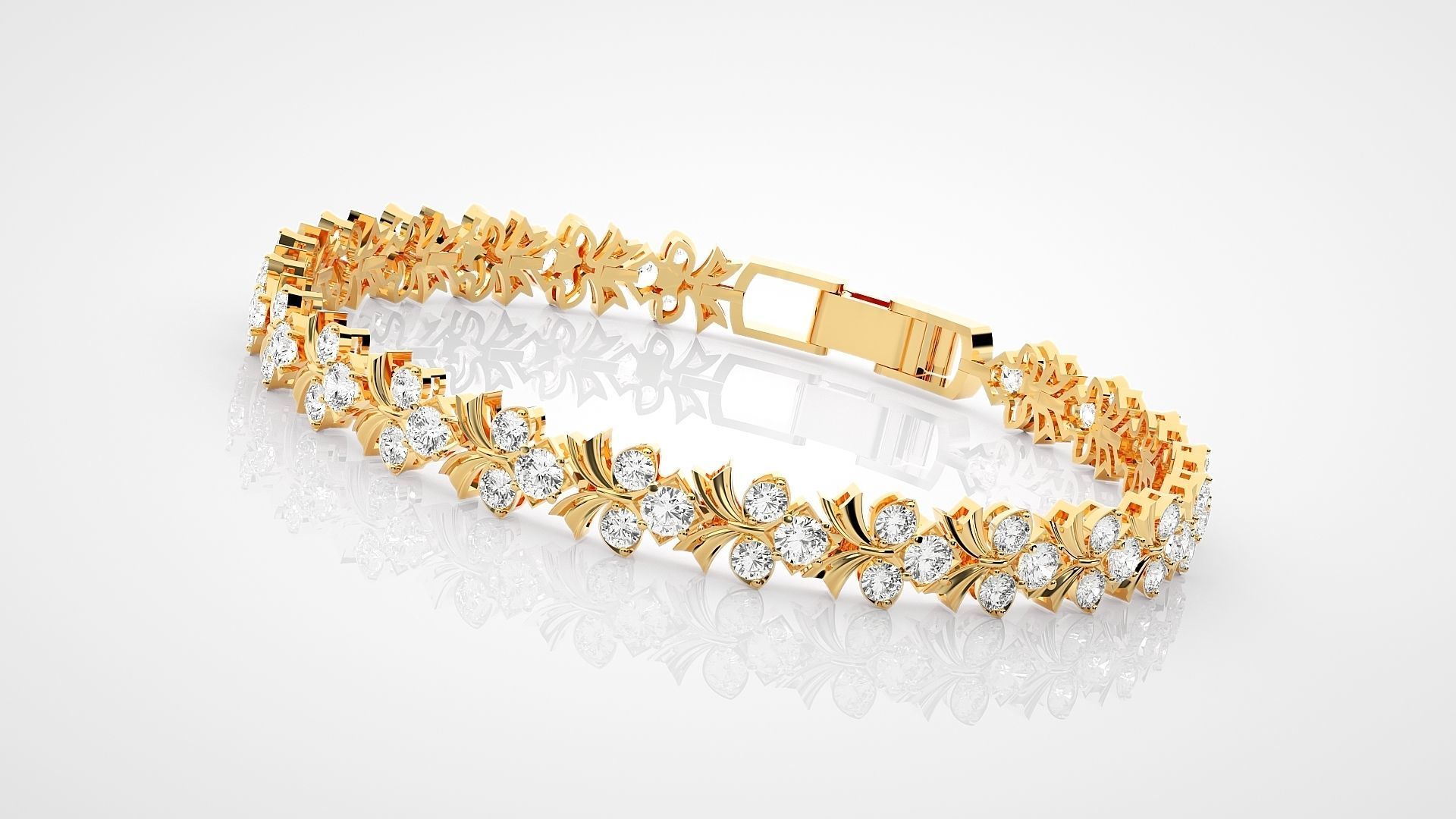 HFS-B001 (6) Sparkling Floral Silver Bracelet featuring a delicate floral design with dazzling stones, crafted from recycled silver.