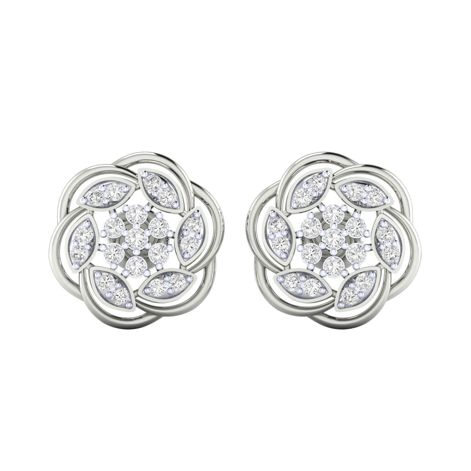 Silver Blossom Stud Earrings with Intricate Floral Patterns