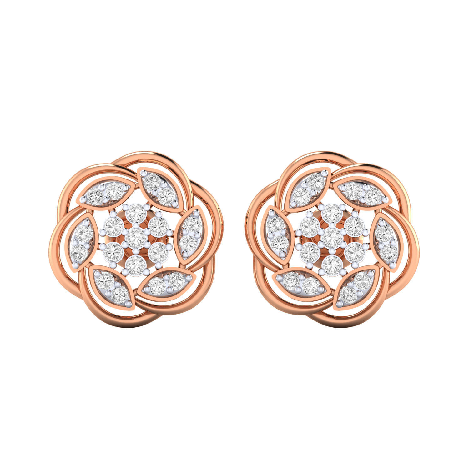 Silver Blossom Stud Earrings with Intricate Floral Patterns