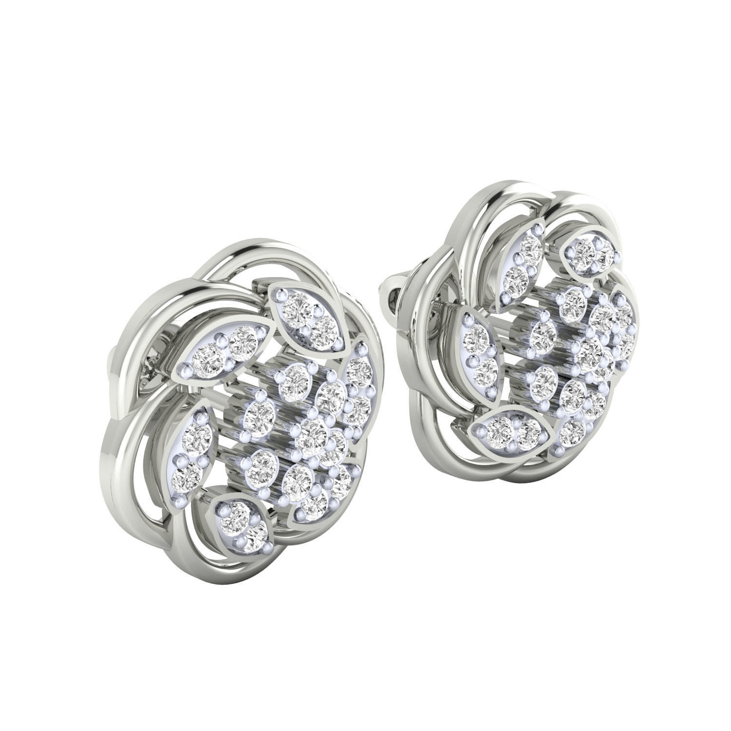 Silver Blossom Stud Earrings with Intricate Floral Patterns