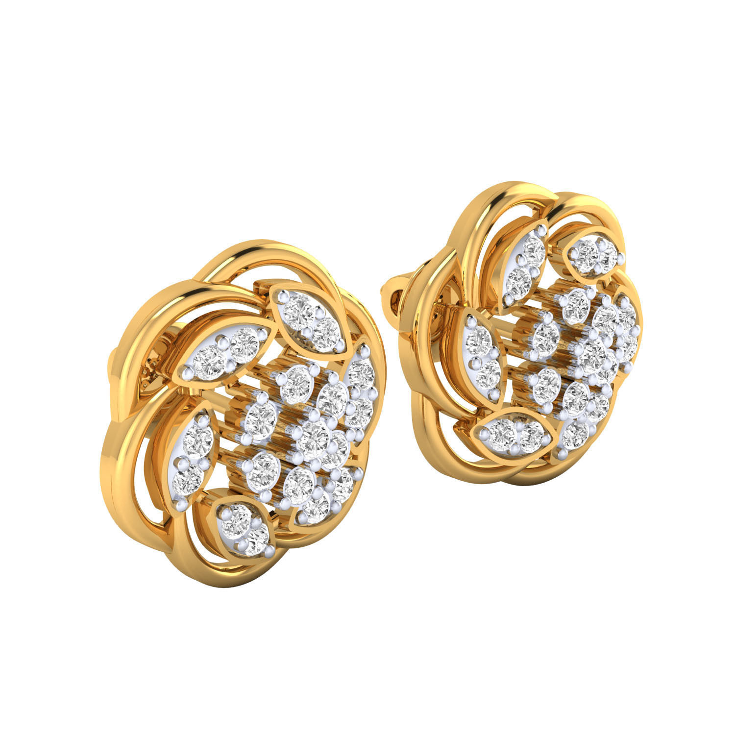 Silver Blossom Stud Earrings with Intricate Floral Patterns