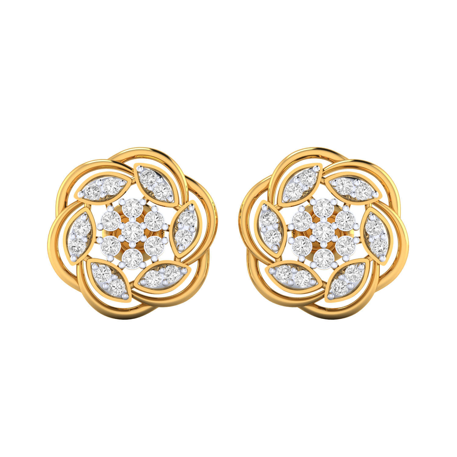Silver Blossom Stud Earrings with Intricate Floral Patterns