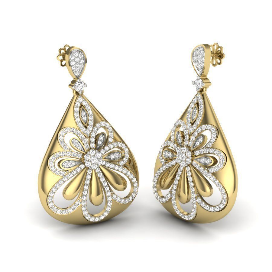 Elegant Floral Teardrop Earrings with intricate floral design and shimmering finish.