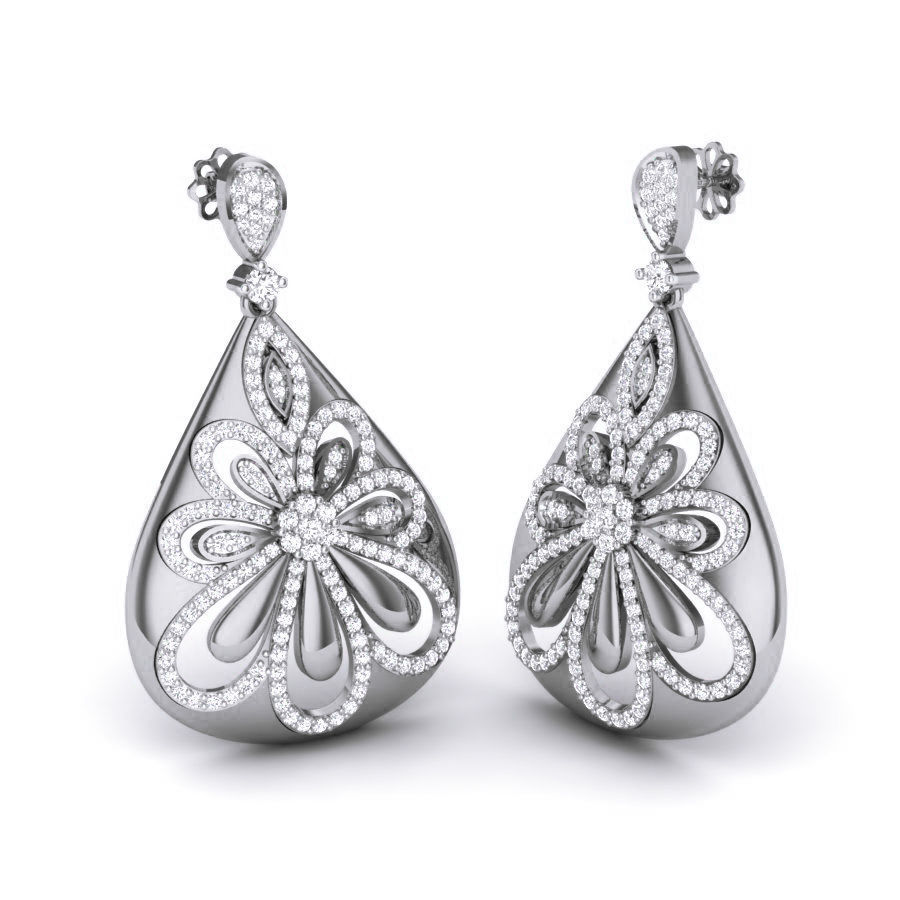 Elegant Floral Teardrop Earrings with intricate floral design and shimmering finish.