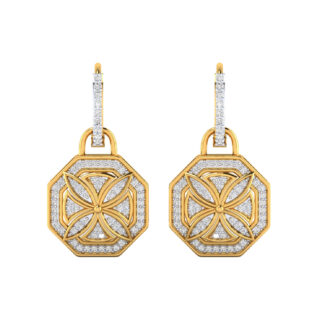 Hexagon-shaped floral earrings with sparkling stones