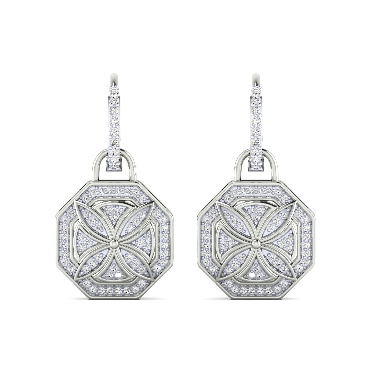 Hexagon-shaped floral earrings with sparkling stones