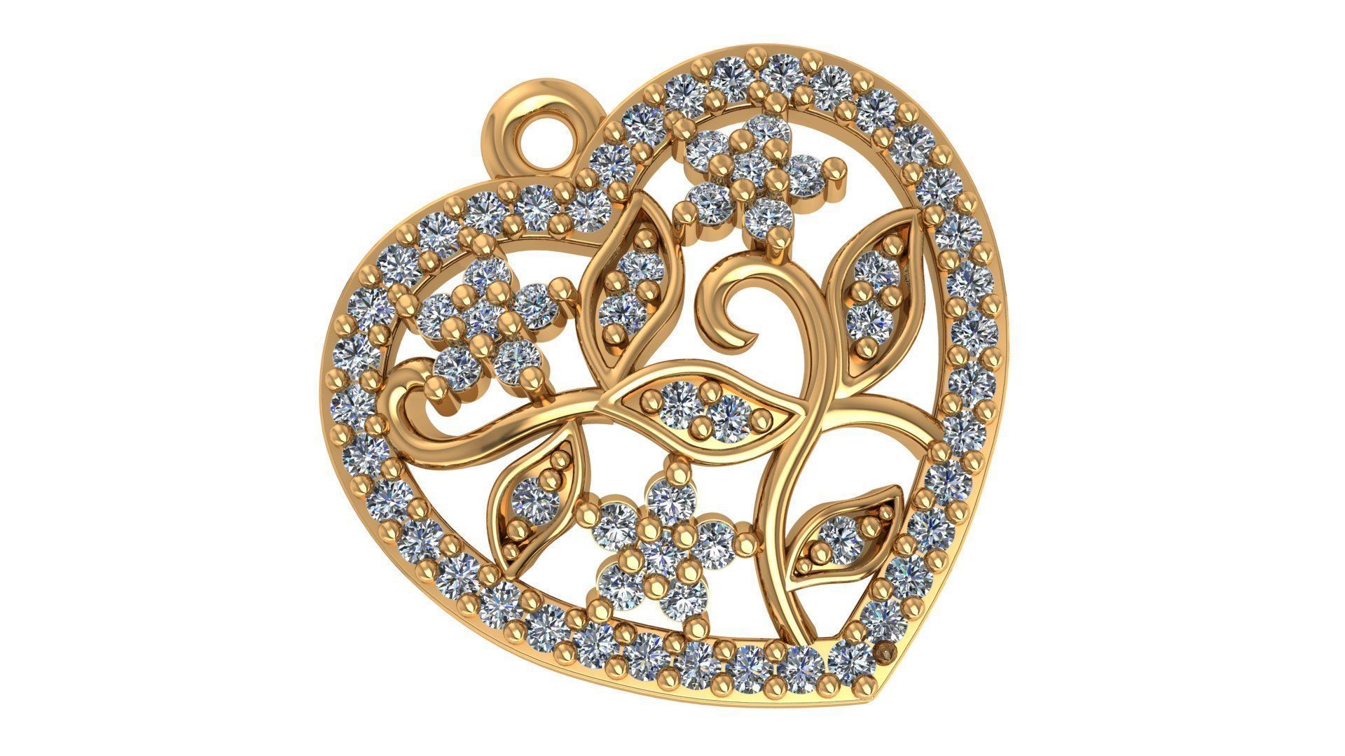 HFS-P003 (1) Leaves and Vines in Heart Pendant - Elegant heart-shaped pendant with intricate leaf and vine design