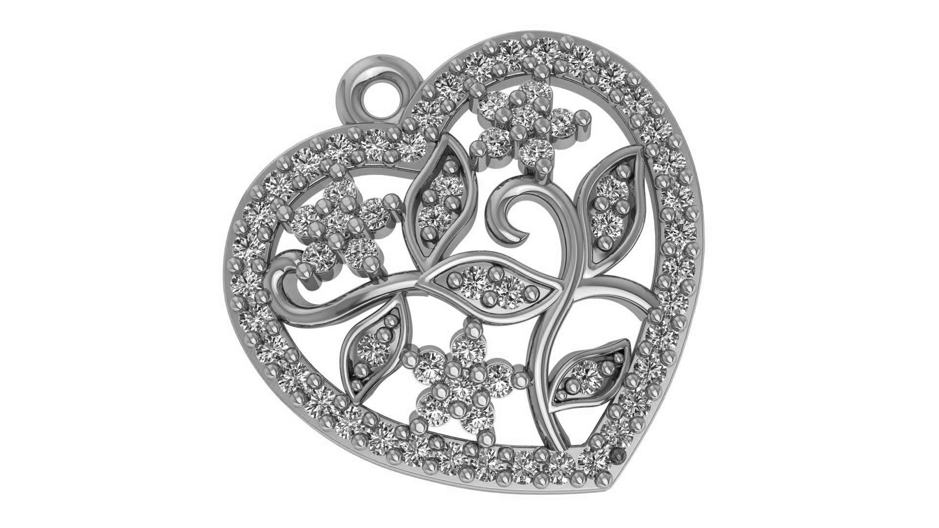 HFS-P003 (2) Leaves and Vines in Heart Pendant - Elegant heart-shaped pendant with intricate leaf and vine design