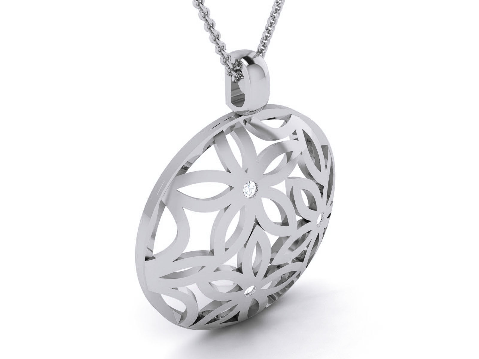 Elegant Silver Floral Cut-Out Pendant on Chain