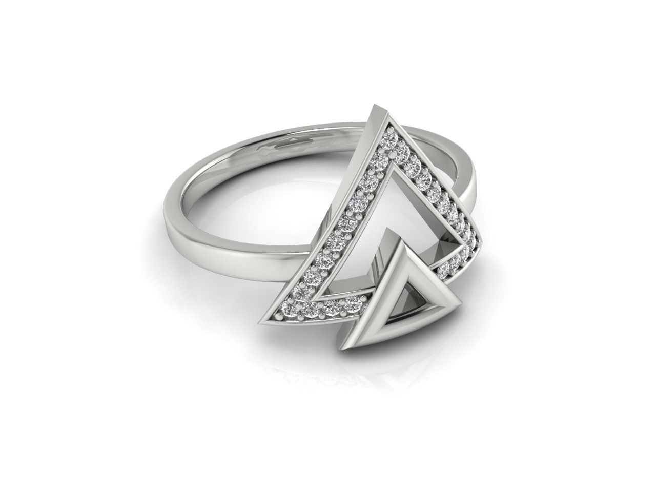 HFS-R0026 (1) Triangle Radiance Silver Ring featuring a modern triangle design with radiant gemstones.