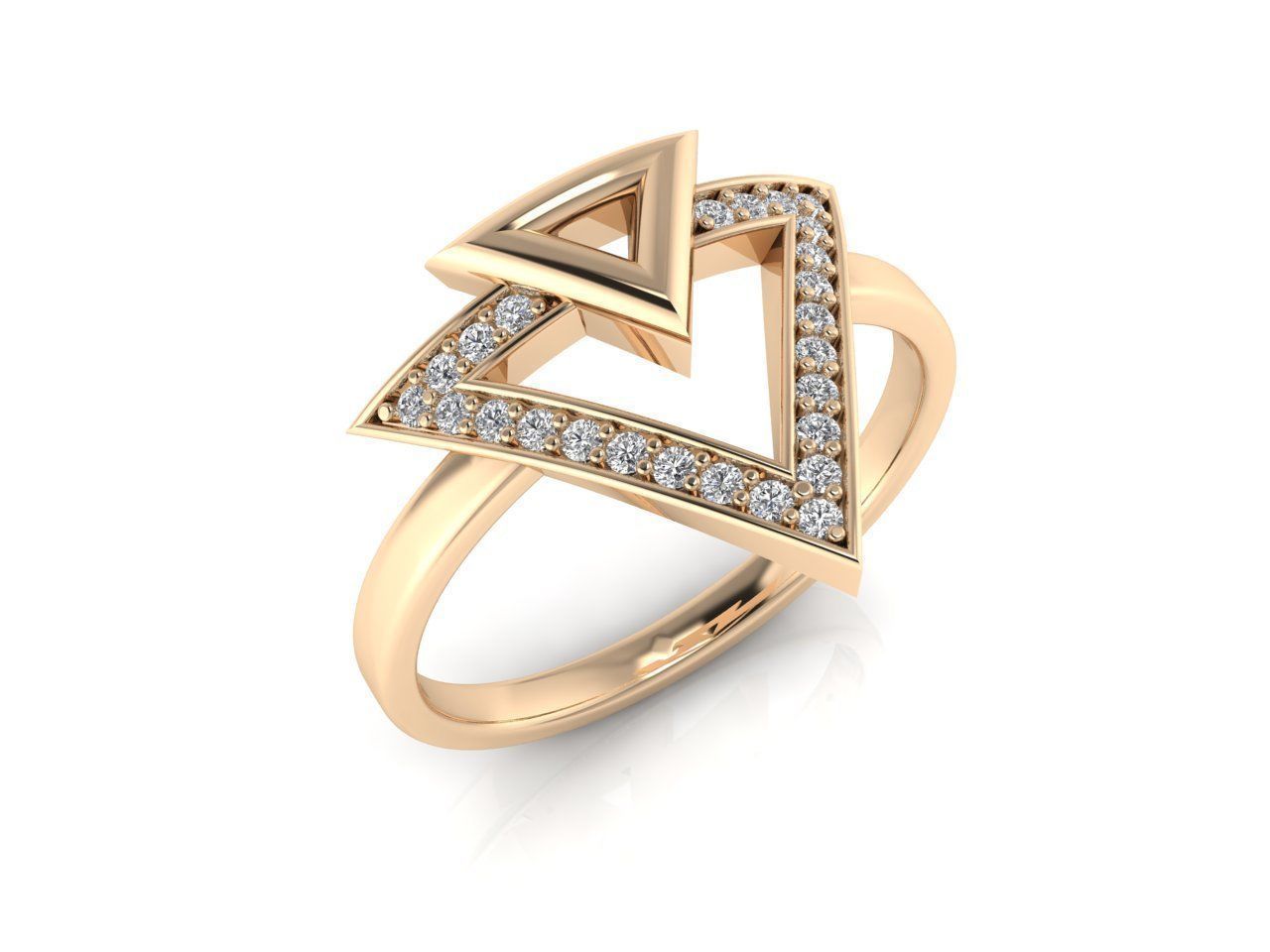 HFS-R0026 (4) Triangle Radiance Silver Ring featuring a modern triangle design with radiant gemstones.