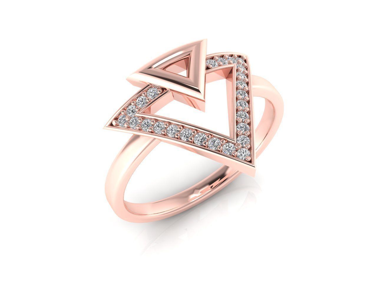 HFS-R0026 (5) Triangle Radiance Silver Ring featuring a modern triangle design with radiant gemstones.