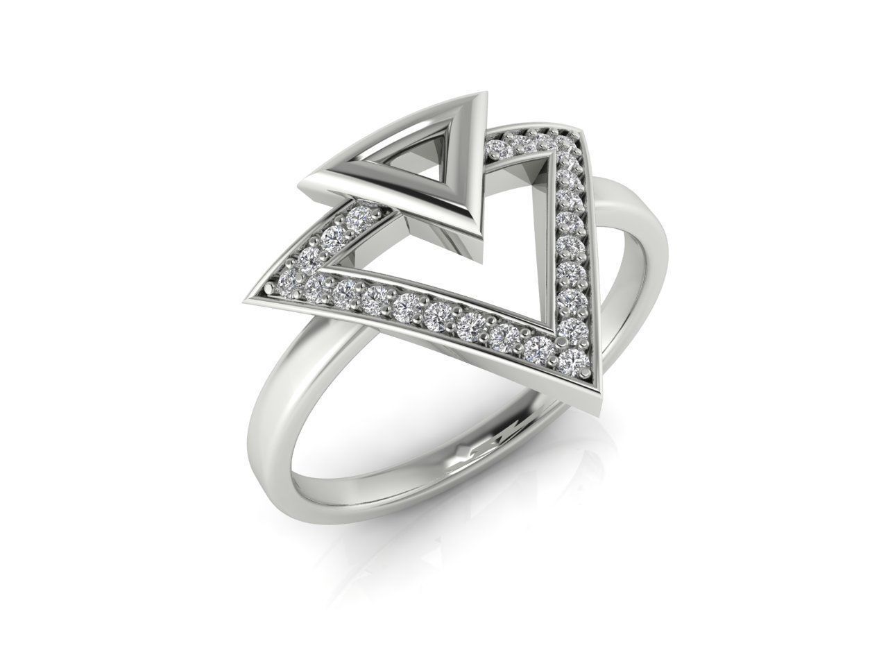 HFS-R0026 (6) Triangle Radiance Silver Ring featuring a modern triangle design with radiant gemstones.