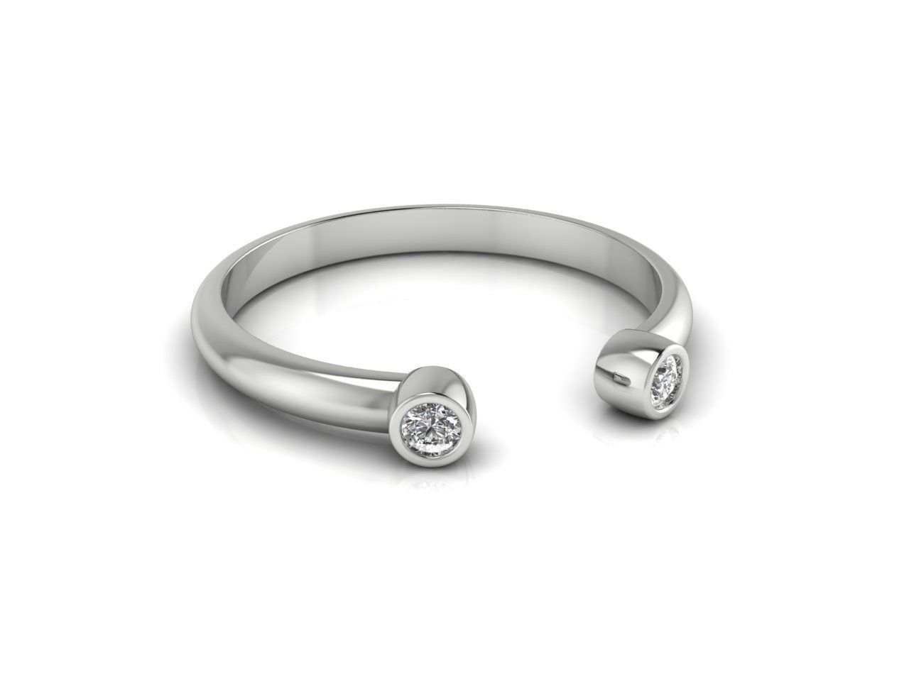 Twin Sparkle Silver Ring with two brilliant gemstones and an open-ended design.