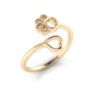 Silver ring featuring a paw and heart design, perfect for animal lovers.