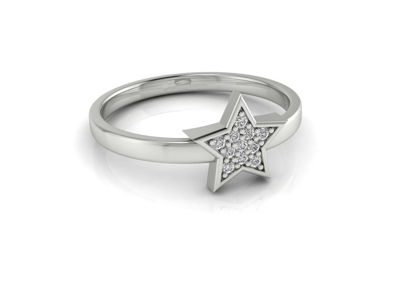 A sterling silver ring with a sparkling star design on a polished band.