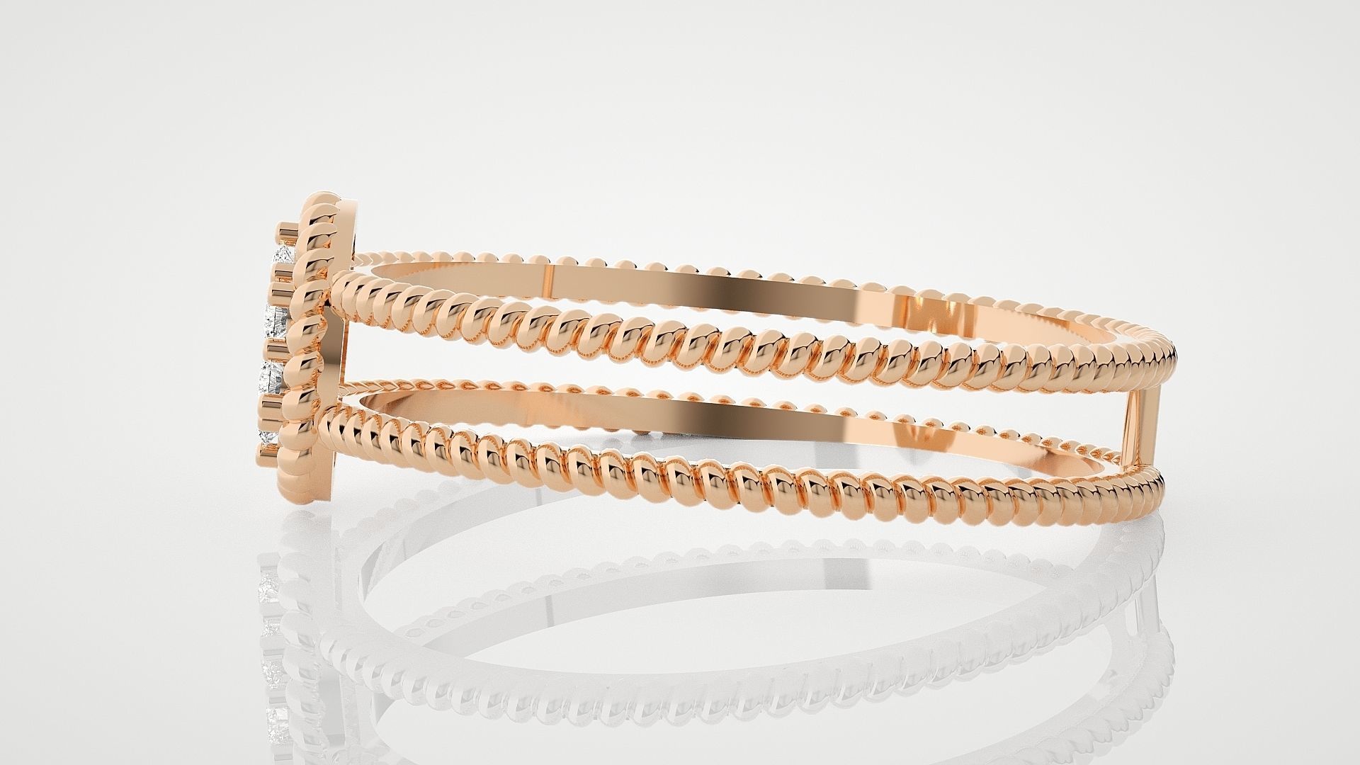 HFS-R003 (3) Twisted Silver Duo Ring with two interwoven bands and a cluster of sparkling stones.