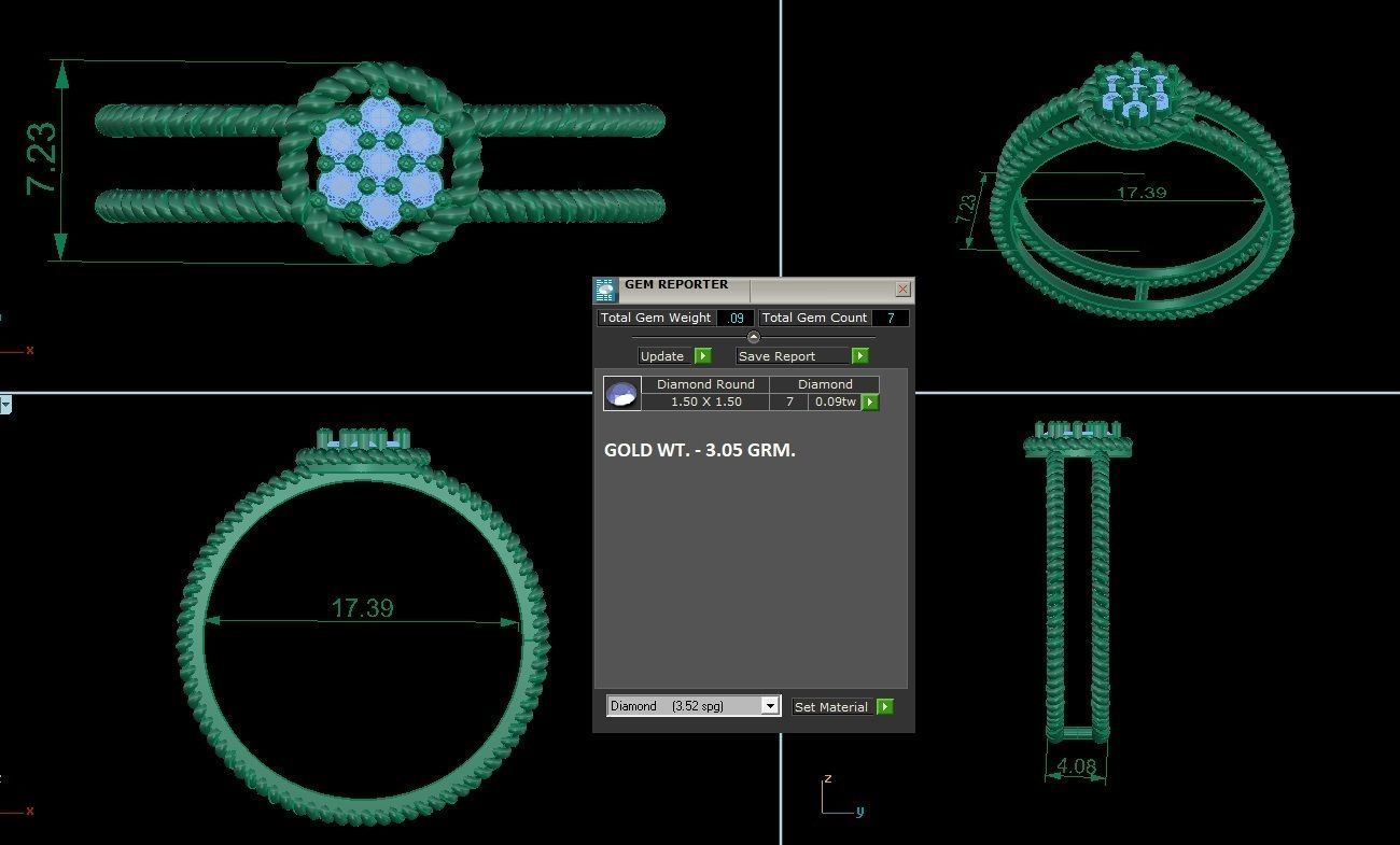 HFS-R003 (5) Twisted Silver Duo Ring with two interwoven bands and a cluster of sparkling stones.