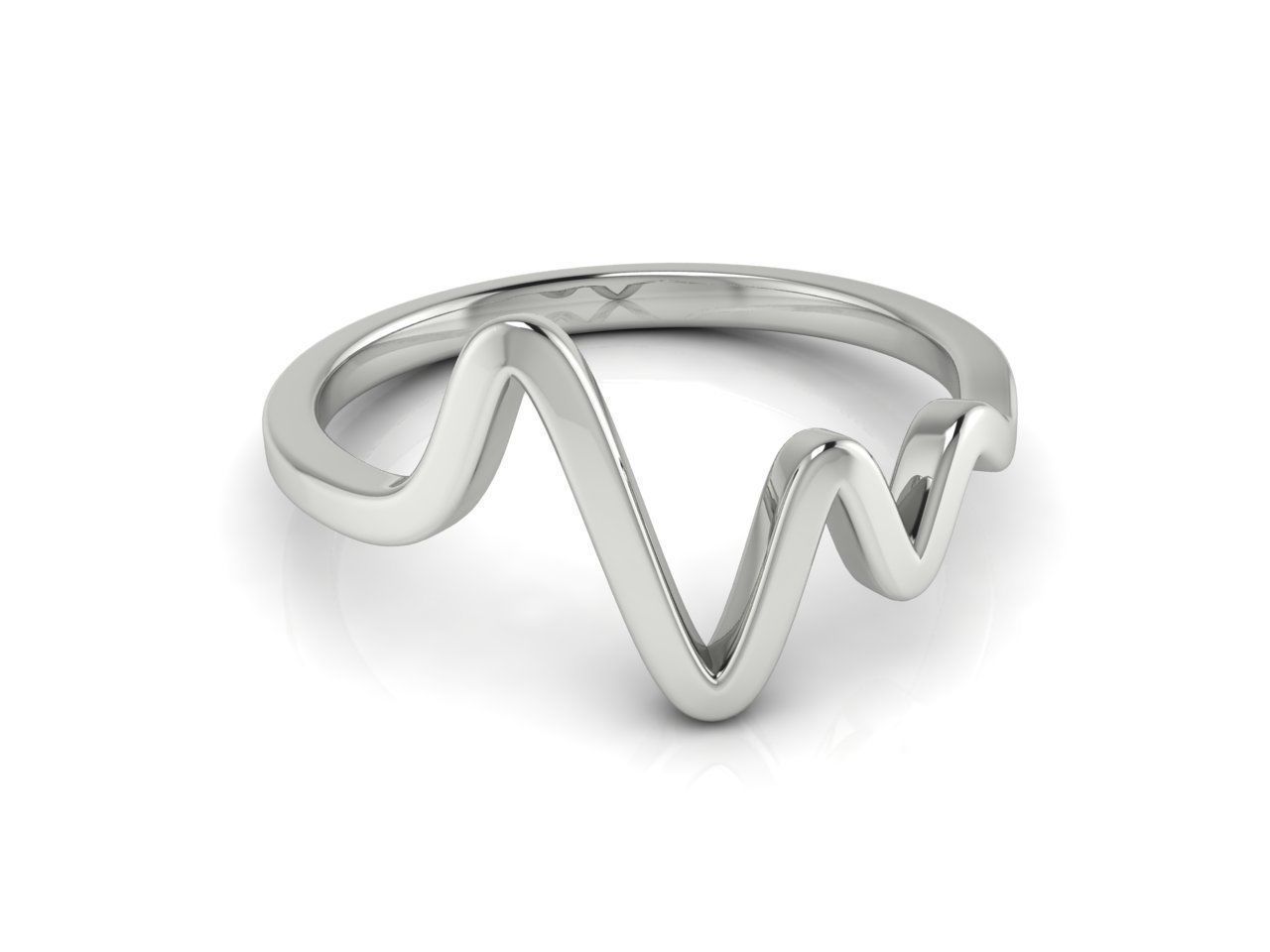 A sterling silver ring with a unique heartbeat pulse design.