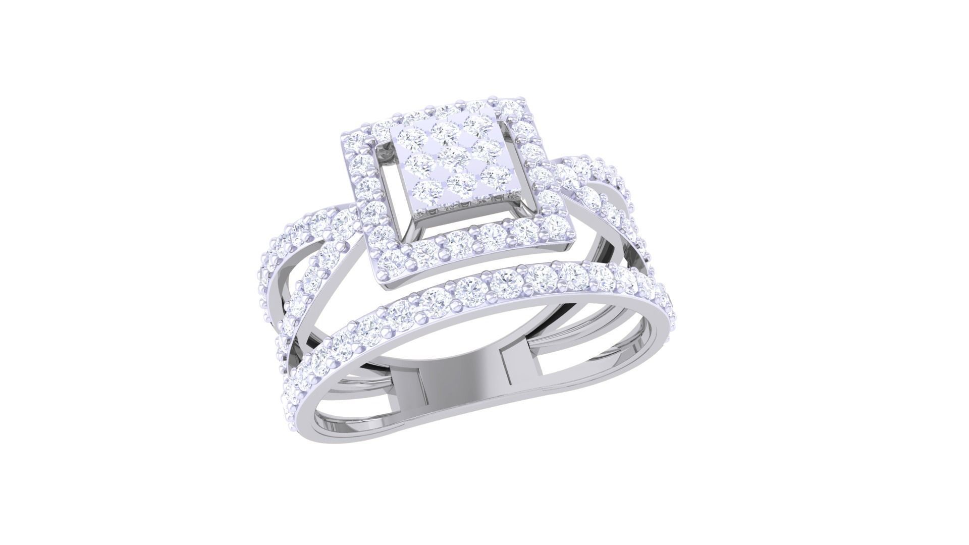 Elegant square halo ring with a square-cut centerpiece and pavé-set band