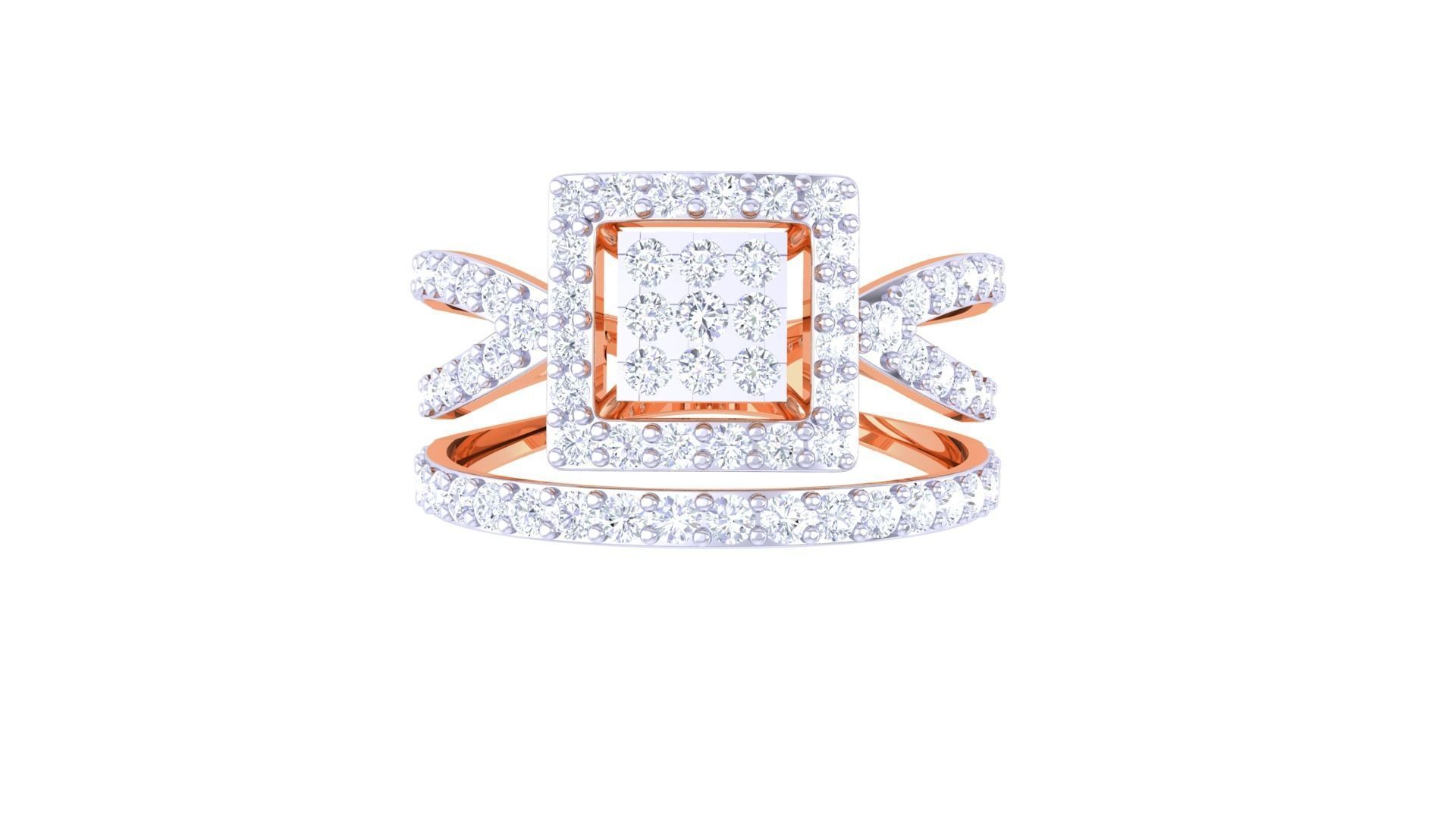 Elegant square halo ring with a square-cut centerpiece and pavé-set band
