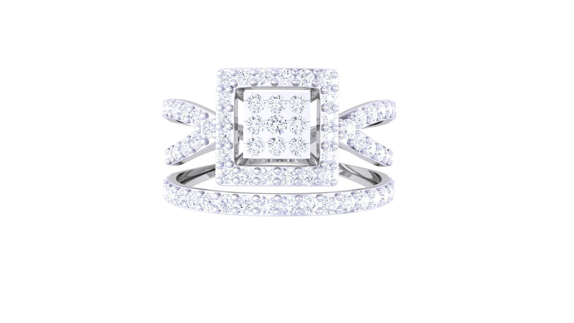Elegant square halo ring with a square-cut centerpiece and pavé-set band