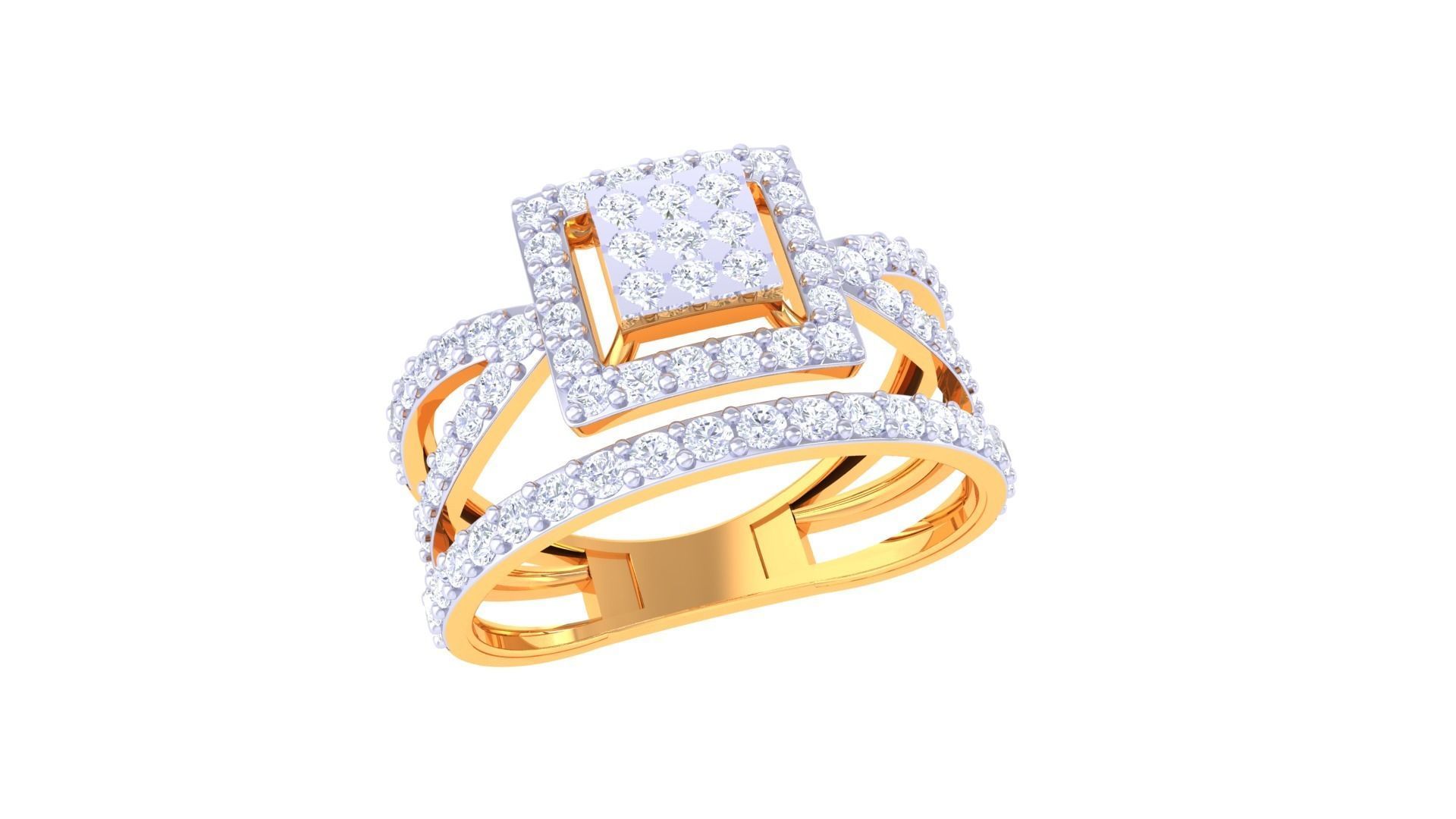 Elegant square halo ring with a square-cut centerpiece and pavé-set band