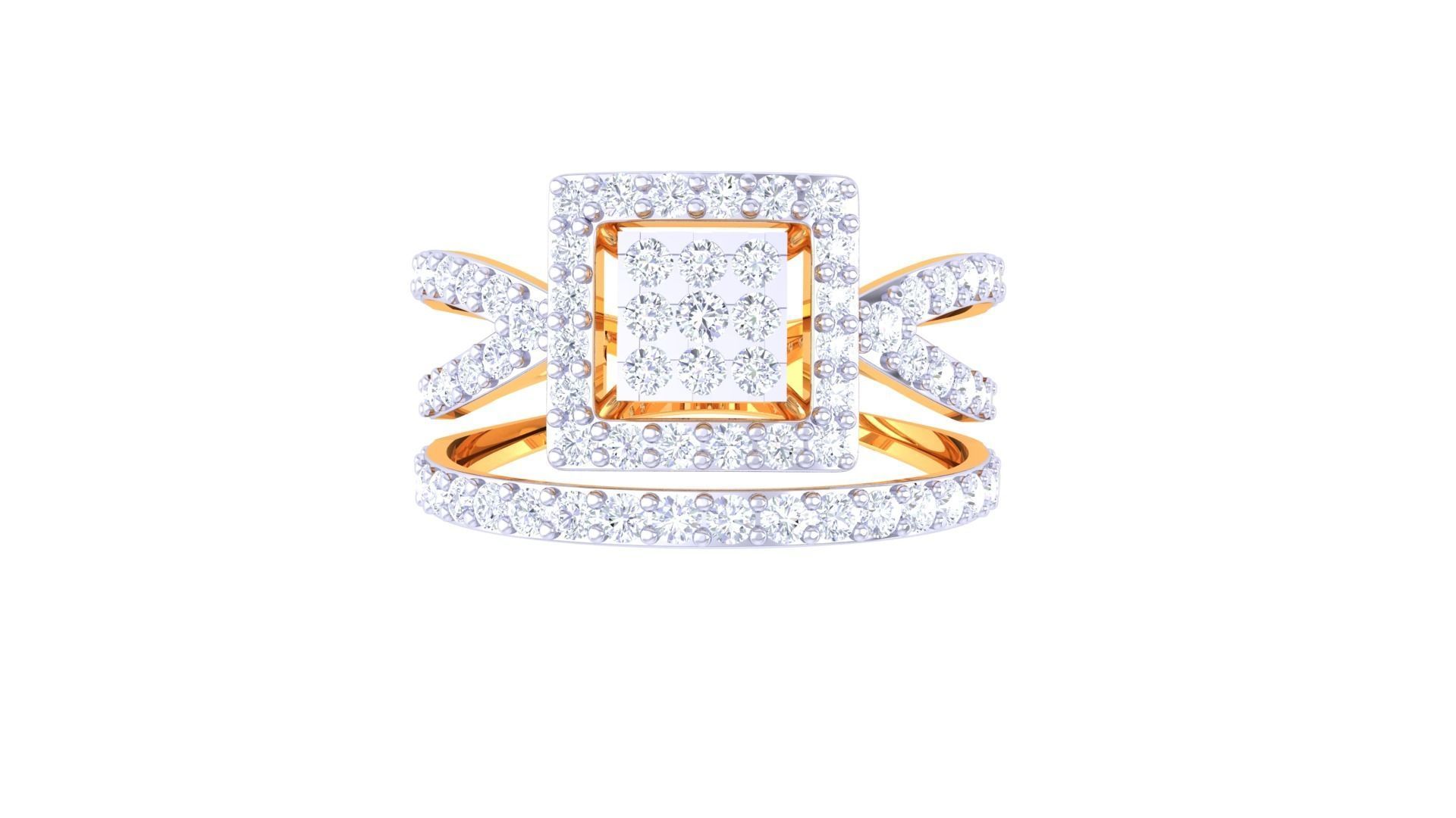 Elegant square halo ring with a square-cut centerpiece and pavé-set band
