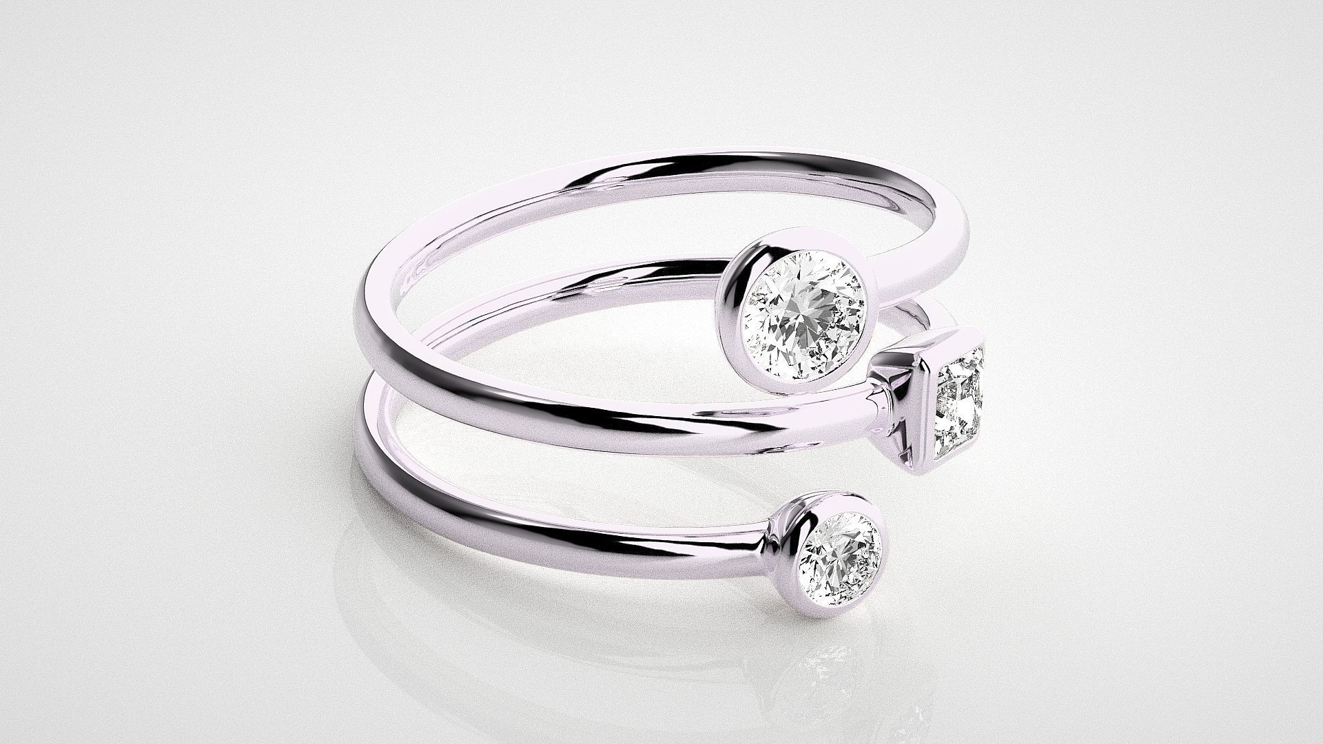 Stylish Trilogy Silver Ring – Elegant silver ring with a sleek design and three sparkling stones, perfect for a refined and modern look.