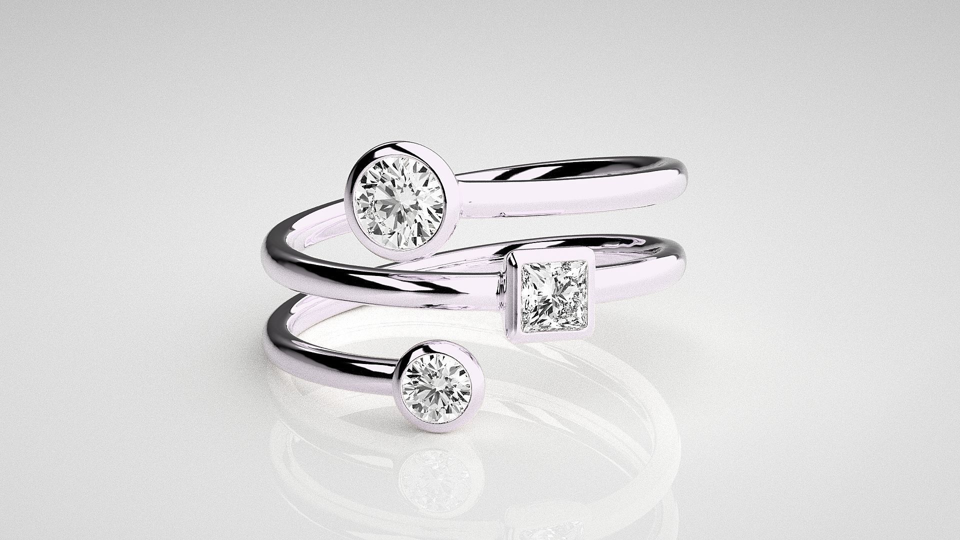 Stylish Trilogy Silver Ring – Elegant silver ring with a sleek design and three sparkling stones, perfect for a refined and modern look.