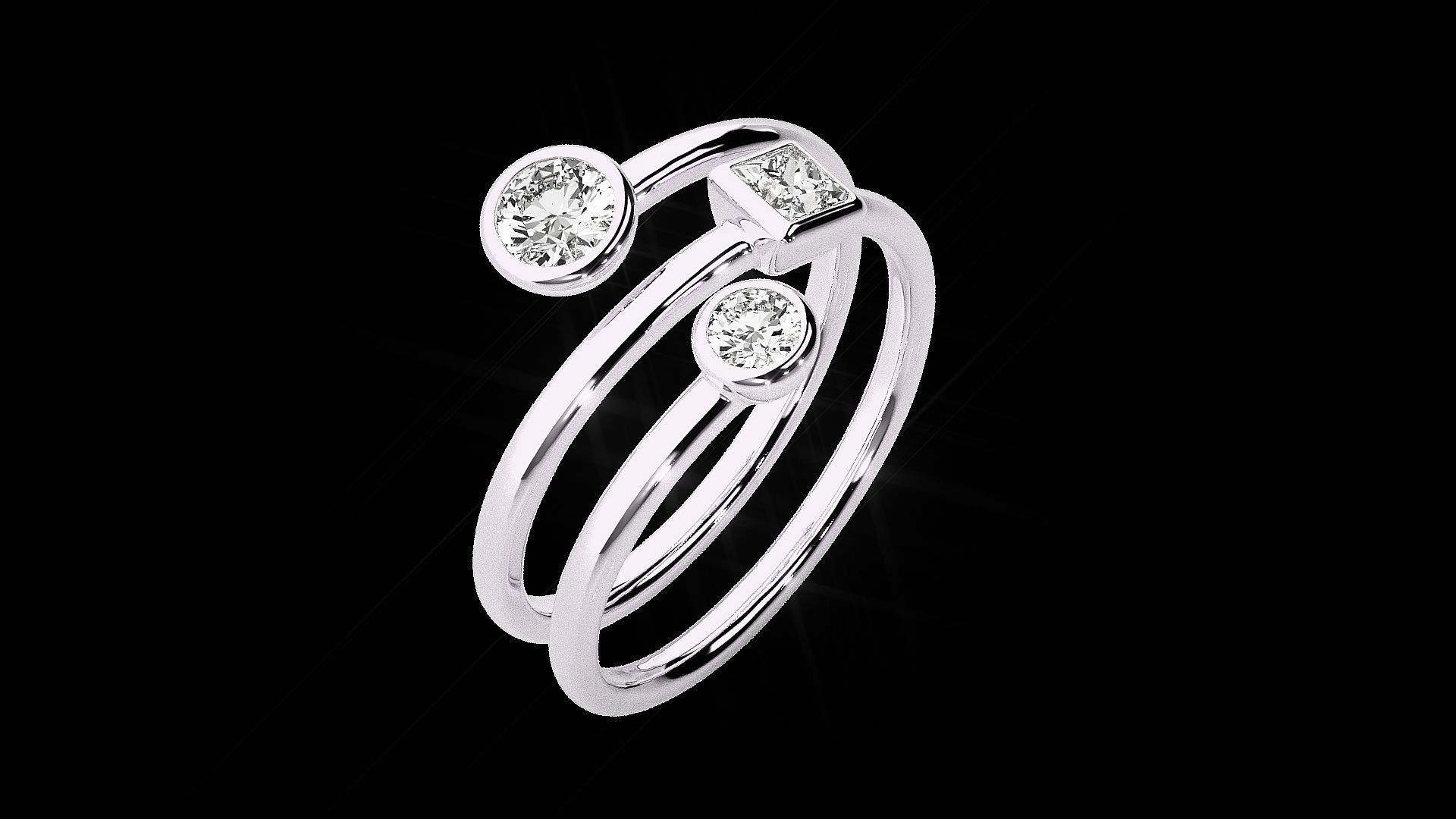 Stylish Trilogy Silver Ring – Elegant silver ring with a sleek design and three sparkling stones, perfect for a refined and modern look.