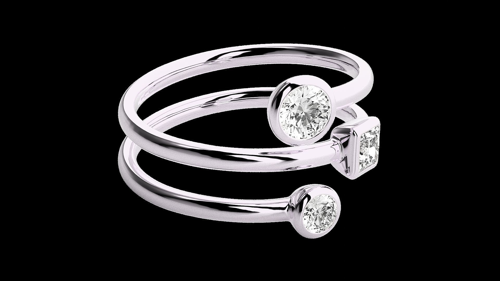 Stylish Trilogy Silver Ring – Elegant silver ring with a sleek design and three sparkling stones, perfect for a refined and modern look.