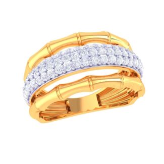 A stylish ring with a bamboo-inspired design, adorned with brilliant stones set in sterling silver.
