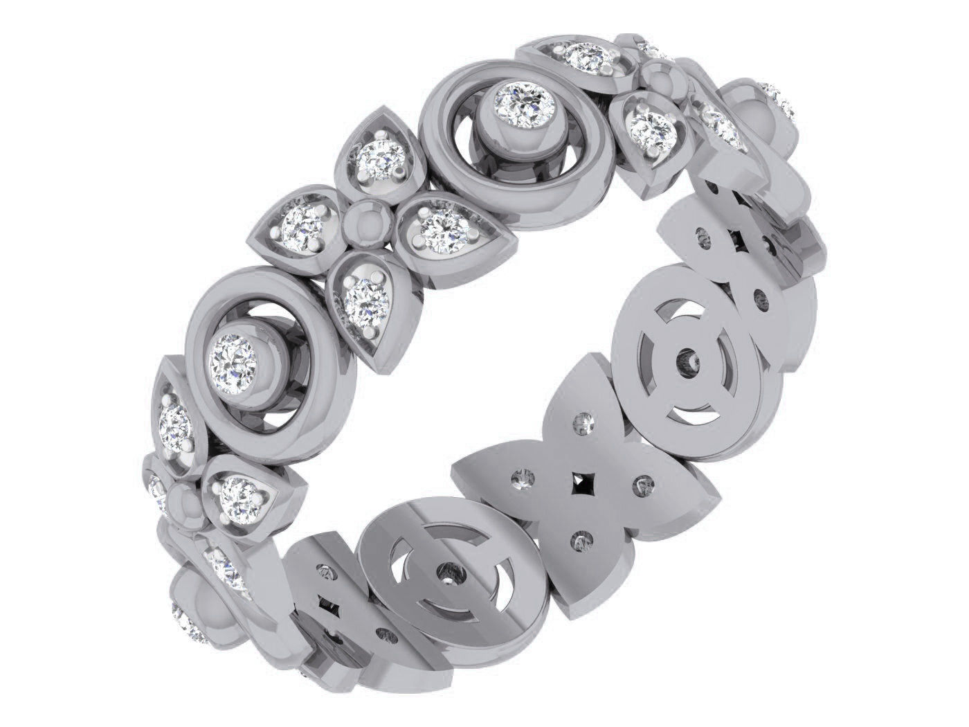 Silver ring with glimmering leaf design