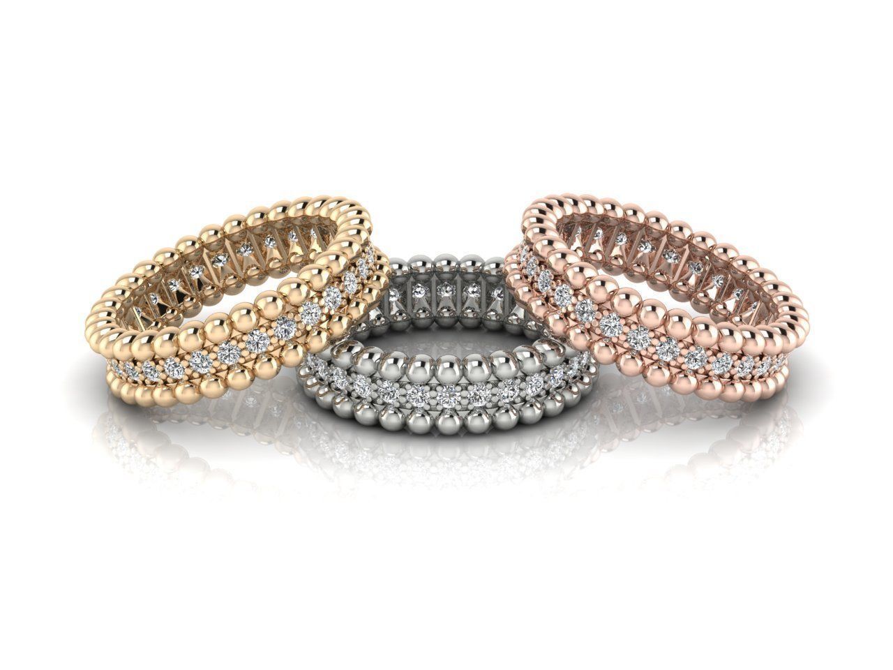Elegant Beaded Shimmering Band with continuous beaded detailing and a shimmering stones.