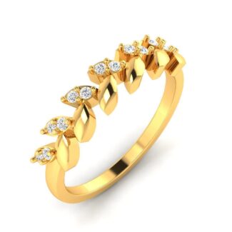 A delicate silver ring featuring a vine of small, sparkling leaves.