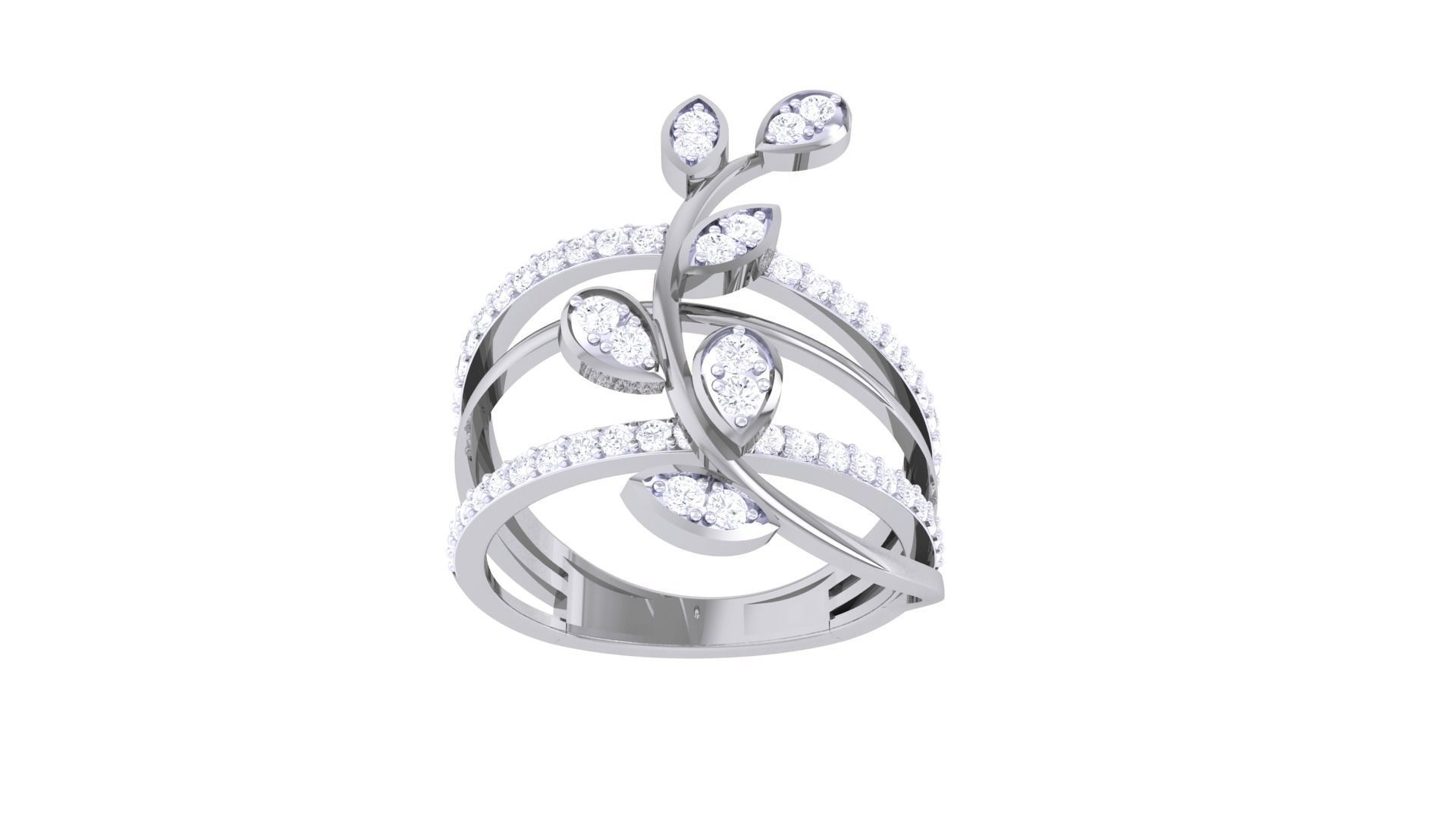 Glimmering Floral Silver Ring with sparkling floral design