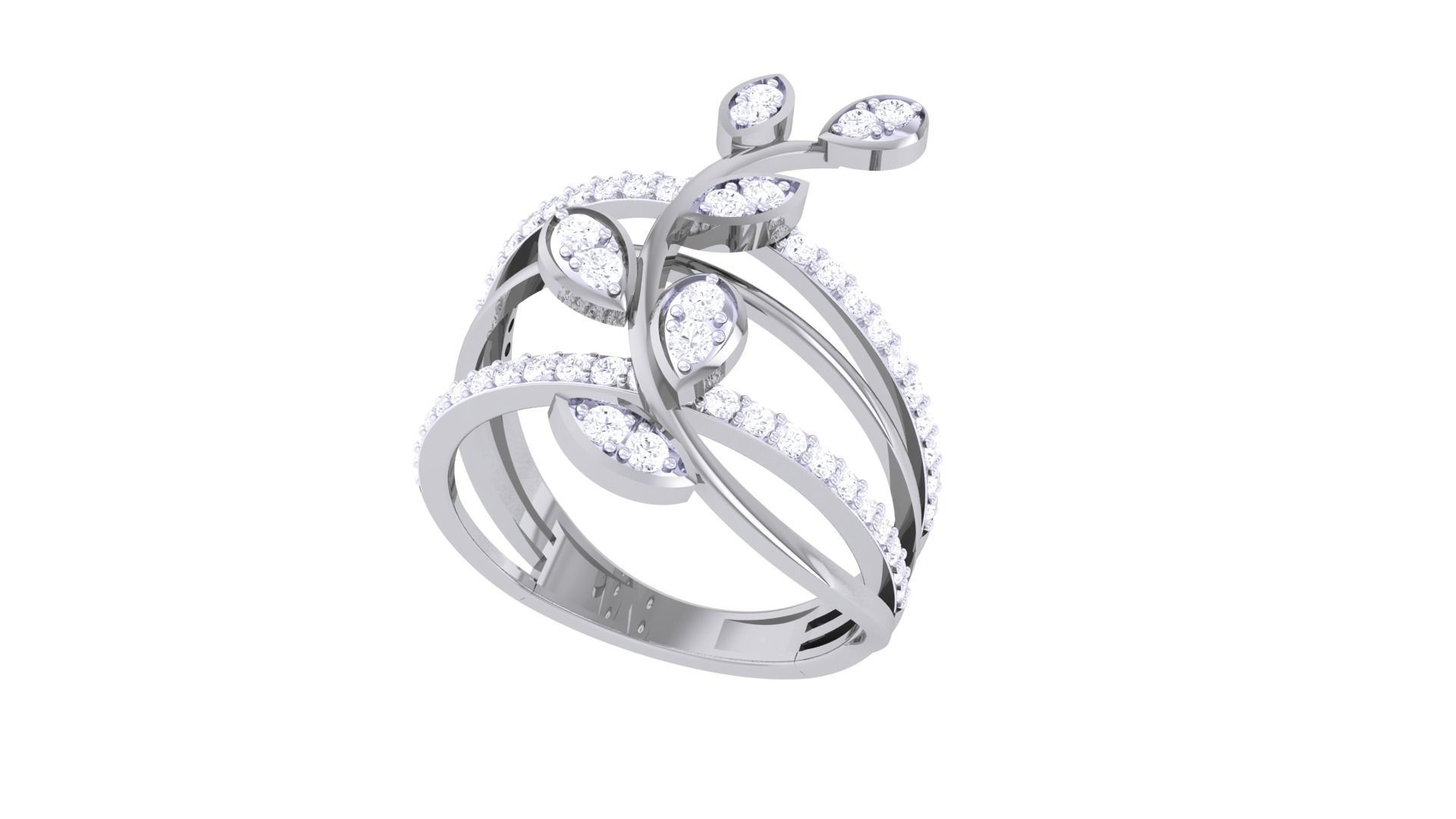 Glimmering Floral Silver Ring with sparkling floral design