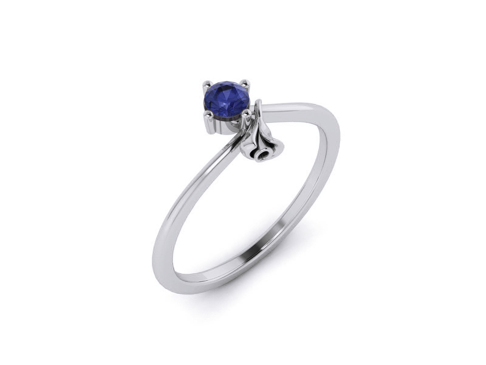 Blue Blossom Silver Ring with blue stone and minimalist flower motif