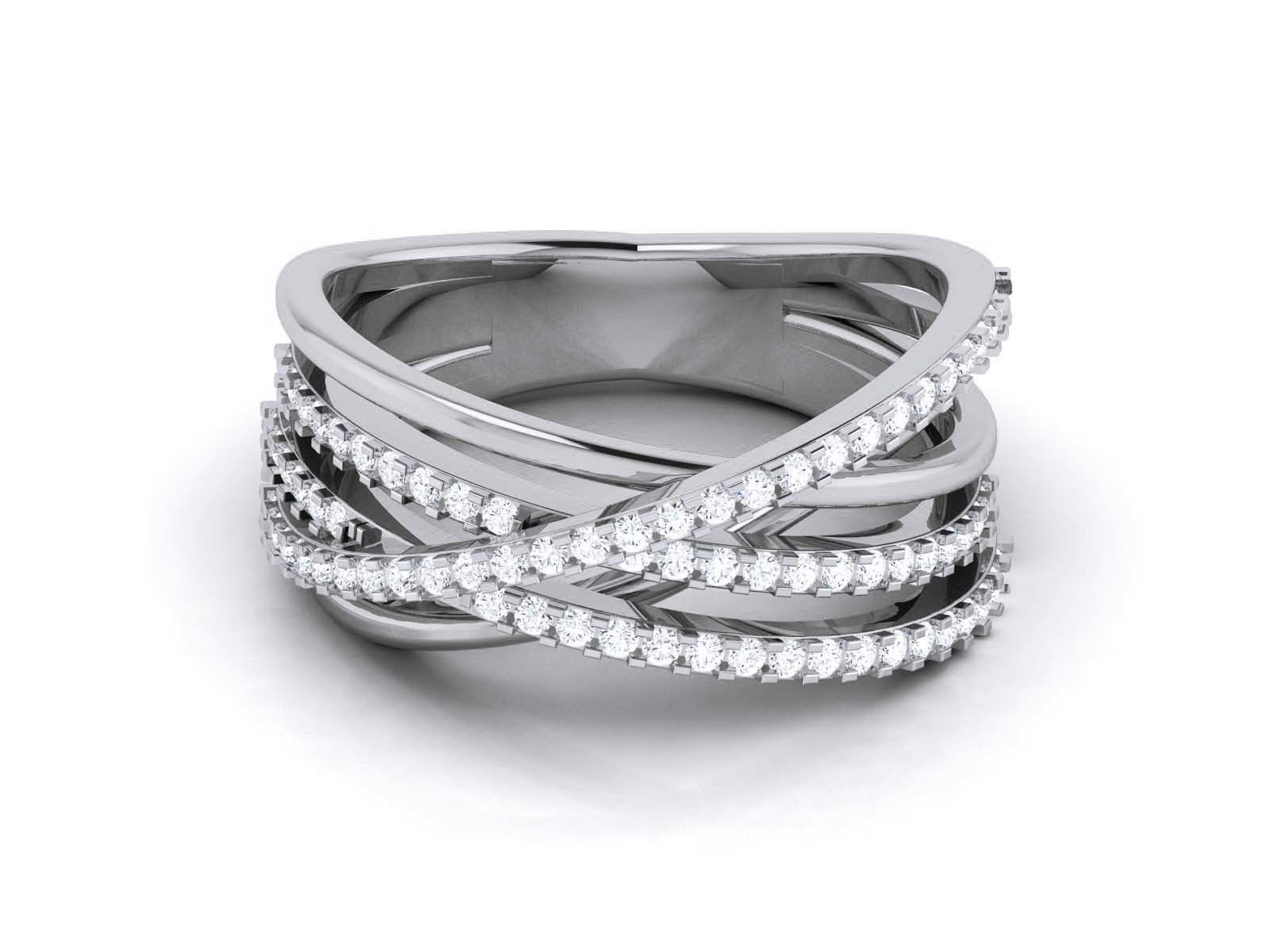 Radiant Crisscross Silver Ring with intersecting bands of polished silver