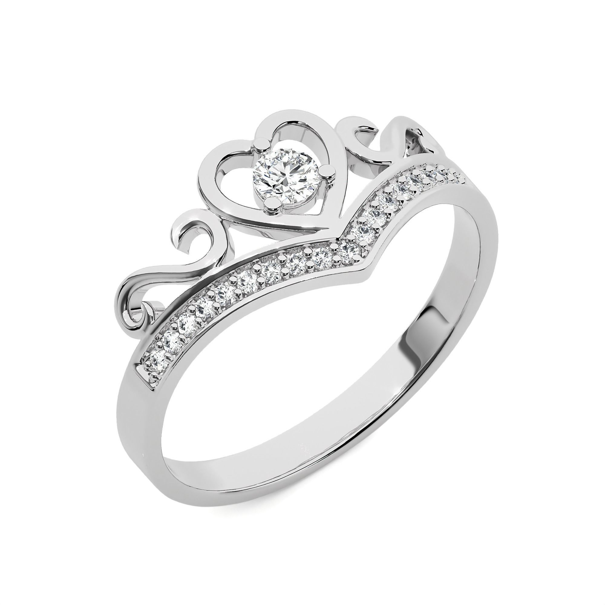 Silver Crown Heart Ring with a heart-shaped gemstone and regal crown setting