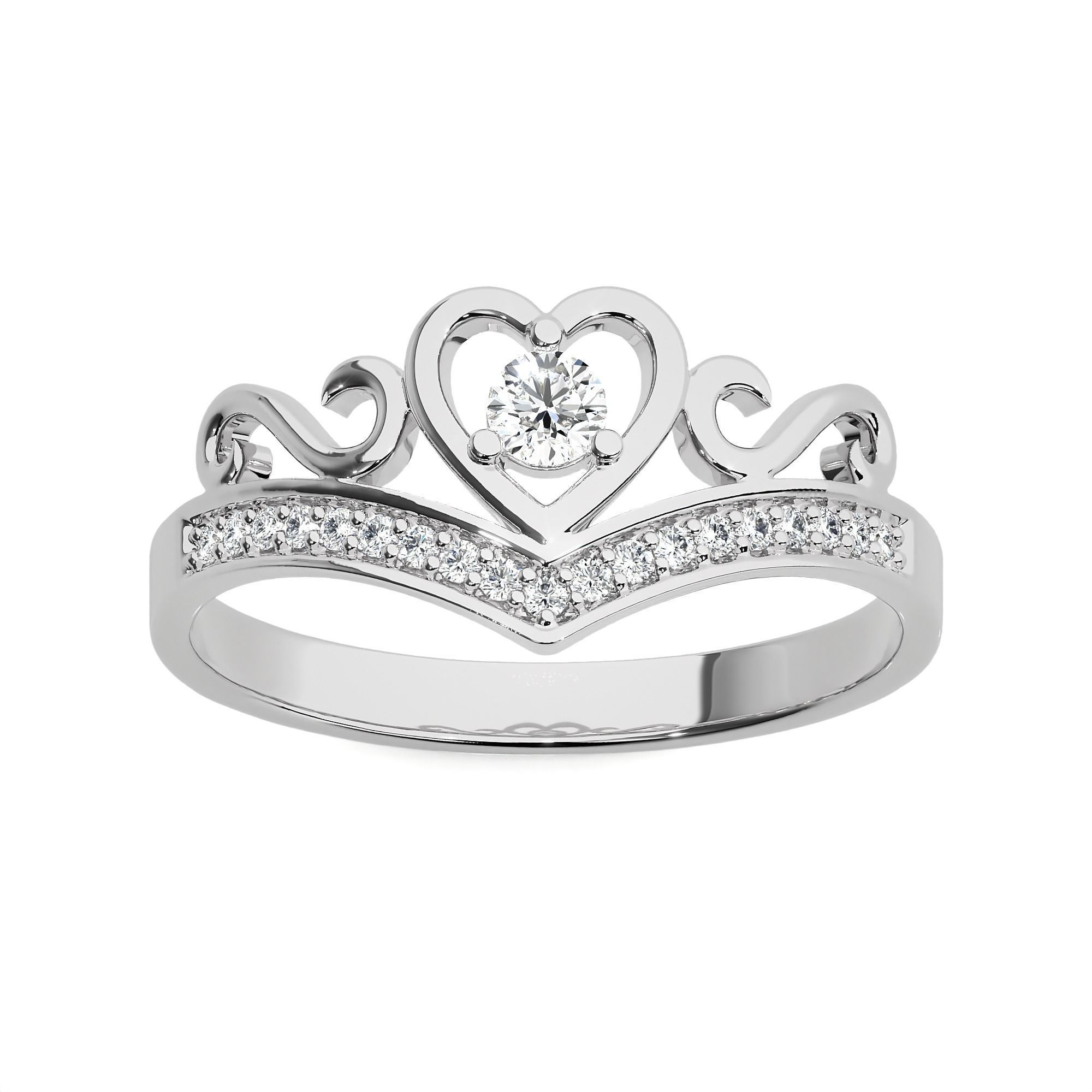 Silver Crown Heart Ring with a heart-shaped gemstone and regal crown setting