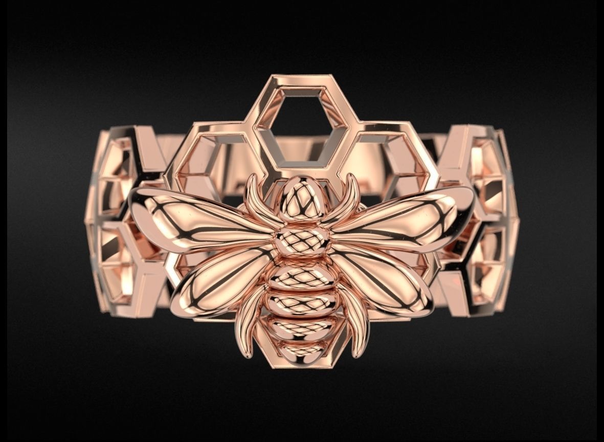 Ring with Honeycombs (11) Honeycomb Bee Silver Ring with intricate bee and honeycomb design, crafted in sterling silver for a charming look.