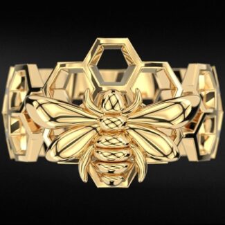 Honeycomb Bee Silver Ring with intricate bee and honeycomb design, crafted in sterling silver for a charming look.