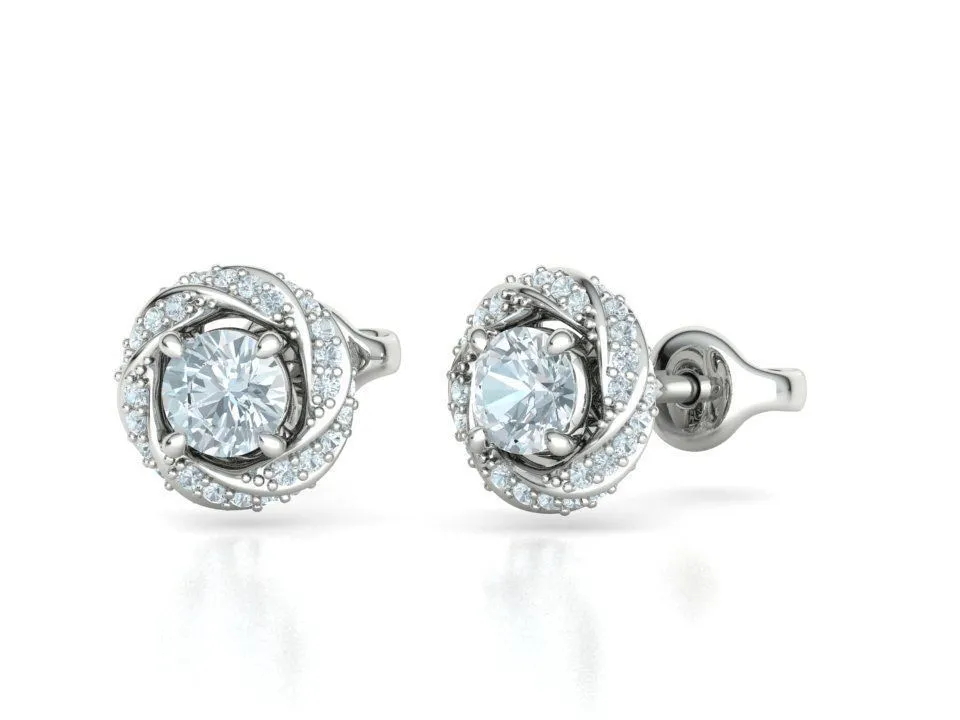 SE-005-Rose Halo Stud Earring-14 High-polished Rose Halo Stud Earrings with an intricate rose design surrounded by a halo of diamonds, symbolizing elegance and romance, perfect for any occasion.