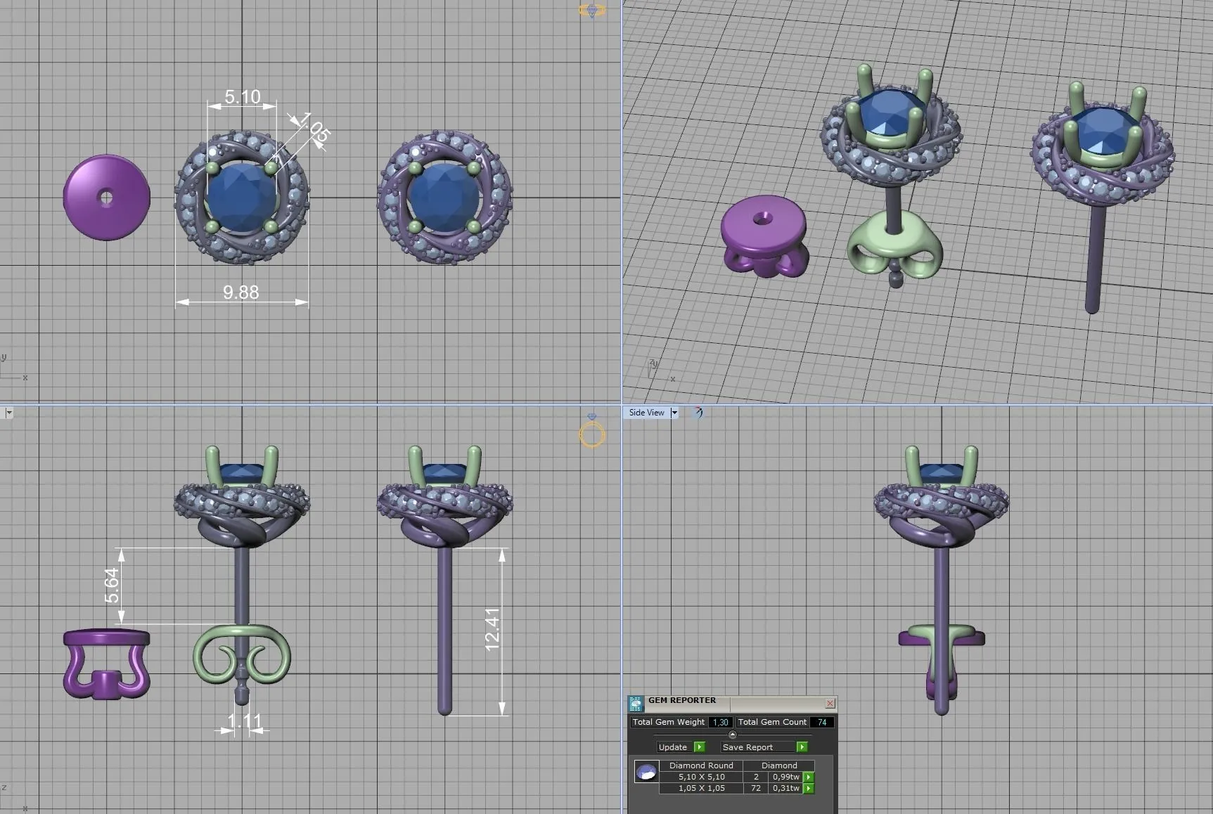 SE-005-Rose Halo Stud Earring-25 High-polished Rose Halo Stud Earrings with an intricate rose design surrounded by a halo of diamonds, symbolizing elegance and romance, perfect for any occasion.