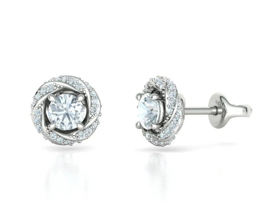 SE-005-Rose Halo Stud Earring-3 High-polished Rose Halo Stud Earrings with an intricate rose design surrounded by a halo of diamonds, symbolizing elegance and romance, perfect for any occasion.