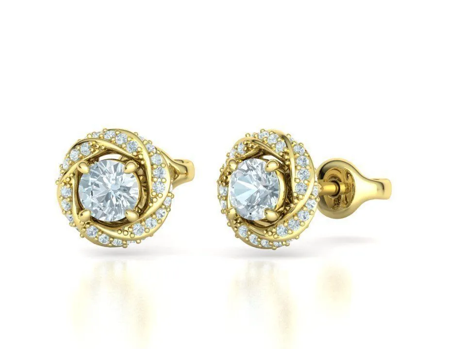 SE-005-Rose Halo Stud Earring-4 High-polished Rose Halo Stud Earrings with an intricate rose design surrounded by a halo of diamonds, symbolizing elegance and romance, perfect for any occasion.