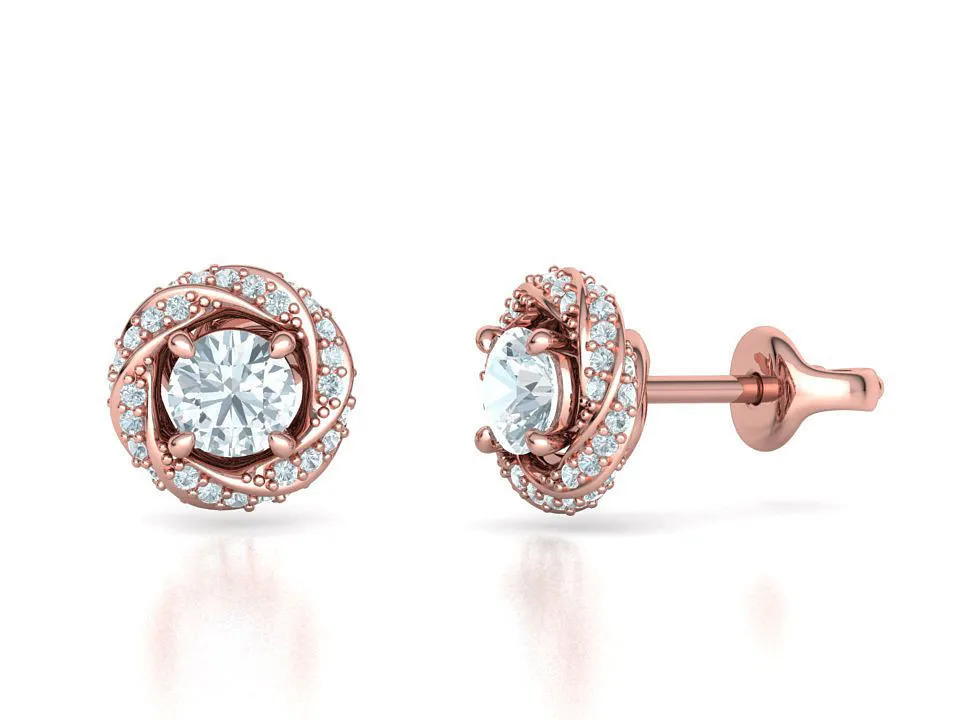 SE-005-Rose Halo Stud Earring-6 High-polished Rose Halo Stud Earrings with an intricate rose design surrounded by a halo of diamonds, symbolizing elegance and romance, perfect for any occasion.