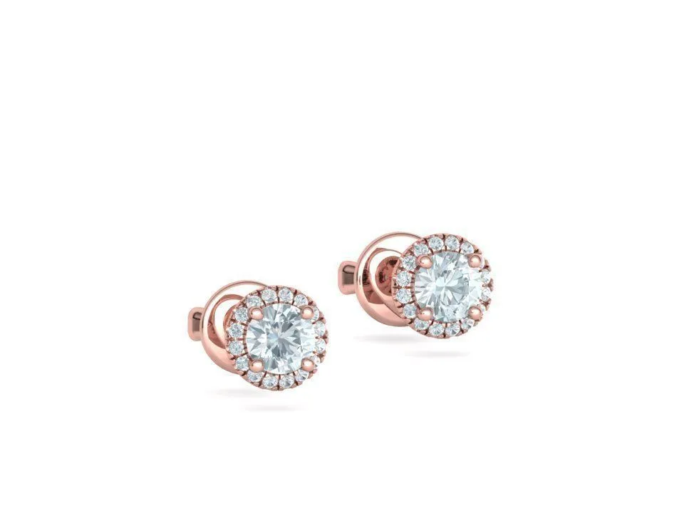 High-polished Sparkling Halo Stud Earrings with a central gemstone surrounded by a halo of sparkling diamonds, symbolizing elegance and radiance, perfect for any occasion.